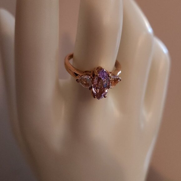 JTV Kunzite Crystal Quartz 18K Rose Gold Over Silver Ring - Picture 4 of 10